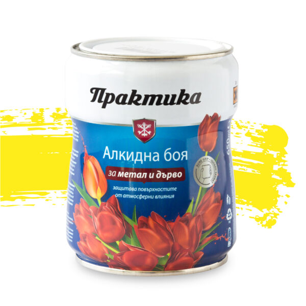 Боя жълта, алкидна за дърво и метал 0.650L Практика мегахим