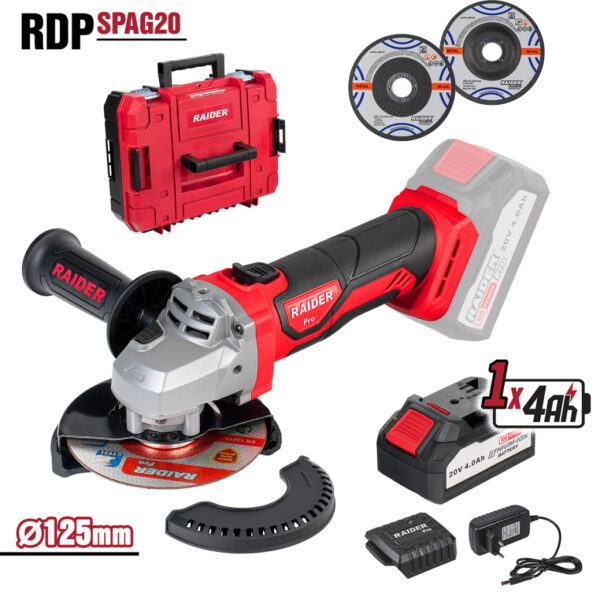 R20 Ъглошлайф Ø125mm 4Ah Case 2 диска RDP-SPAG20 Set