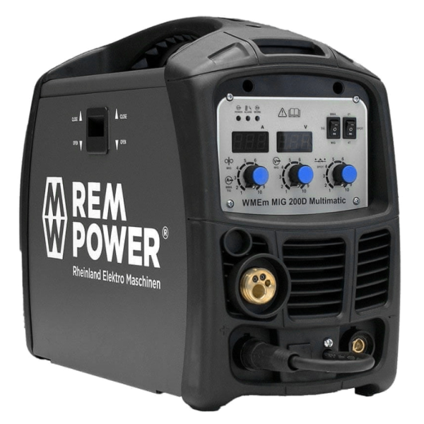Апарат заваръчен REM Power MIG/MAG и MMA с телоподаващо у-во 200 DC A, 230 AC V, стомана 0.6-1 мм, 1.6-4 мм, 2.7 м, въглероден диоксид, WMEm MIG 200D