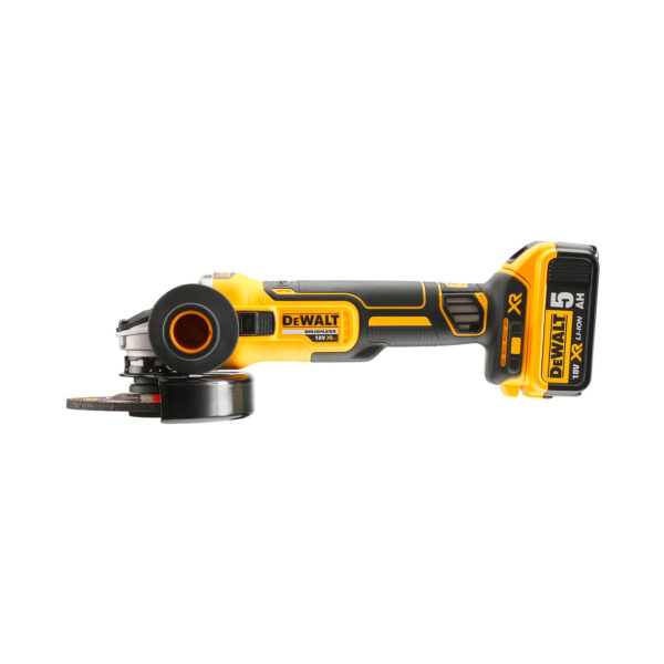 Ъглошлайф DeWALT акумулаторен с 2 батерии и зарядно, 18 V, 5 Ah, 125 мм, 9000 об./мин, DCG405P2