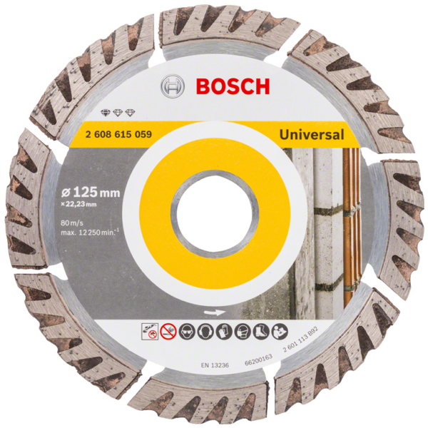 Диск диамантен за сухо рязане на тухли, бетонови изделия и керемиди Bosch Standard for Universal, 125×22.23×2 мм, 10 мм
