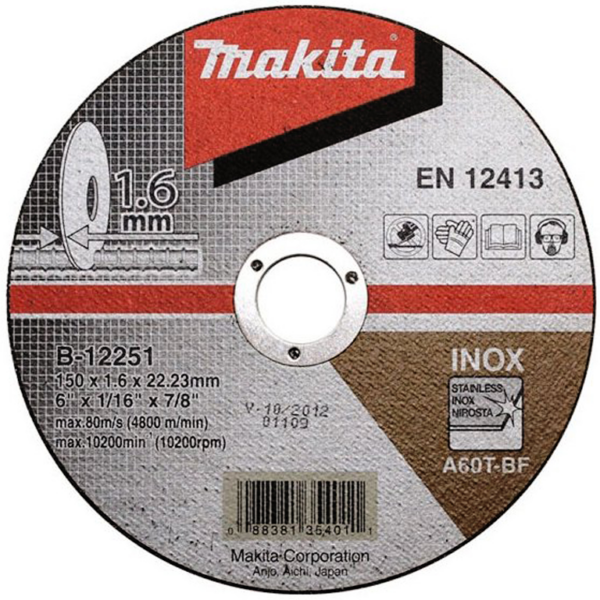 Диск карбофлексен за рязане Makita на неръждаема стомана 150 мм, 22.23 мм, 1.6 мм, B-12251
