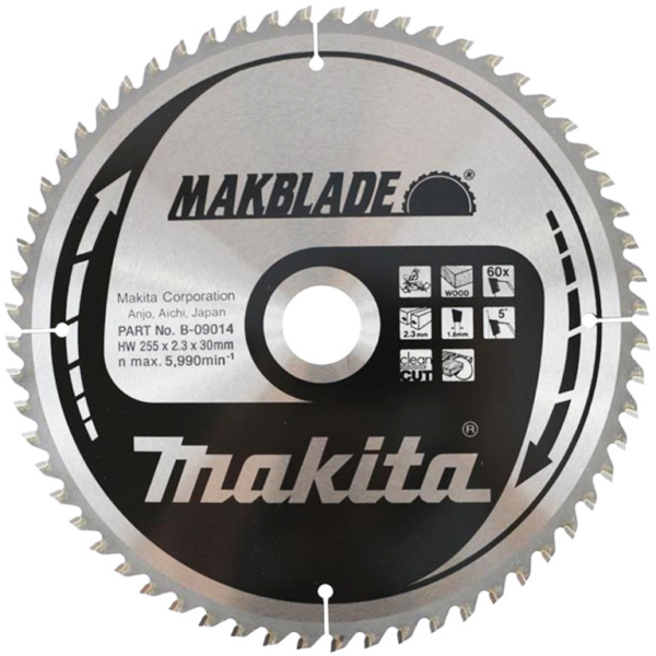 Диск метален HM за рязане на дърво напречно подаване 255x30x2.3 мм, 60 z, Makblade „Makita“
