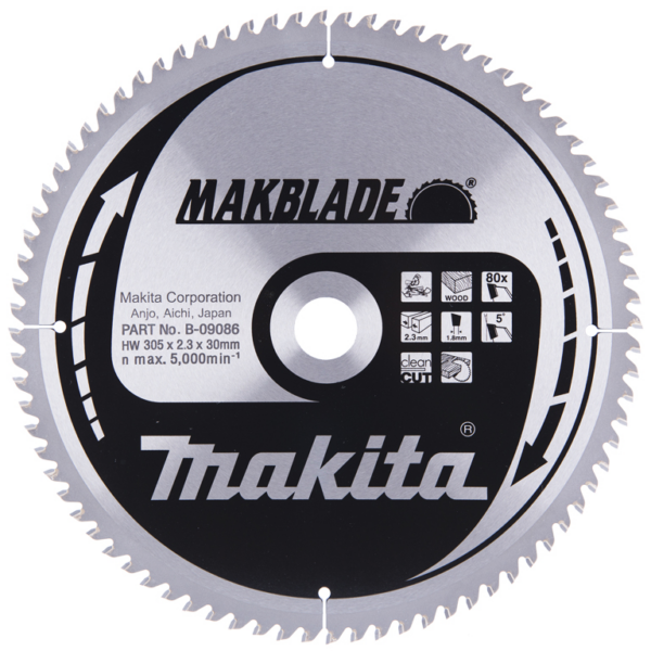 Диск метален HM за рязане на дърво напречно подаване 305x30x1.9 мм, 80 z, Makblade „Makita“