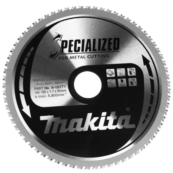 Диск метален HM за рязане на стомана Makita 185x30x1.3 мм, 70 z, Specialized