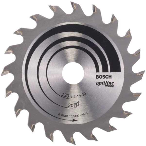 Диск циркулярен за рязане Bosch на дърво фино напречно надлъжно с HM пластини 130x20x2.4 мм, 20 z, Optiline Wood