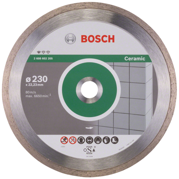 Диск диамантен за сухо рязане Bosch на керамика, теракот и фаянс 230×22.23×1.6 мм, 7 мм, Standard for Ceramic