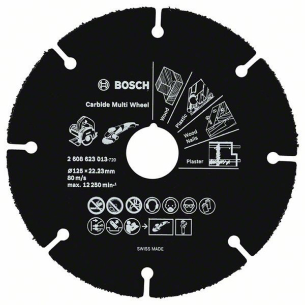 Диск карбиден за рязане Bosch на дърво, пластмаса, цветни метали 125 мм, 22.23 мм, 1 мм, Carbide Multi Wheel
