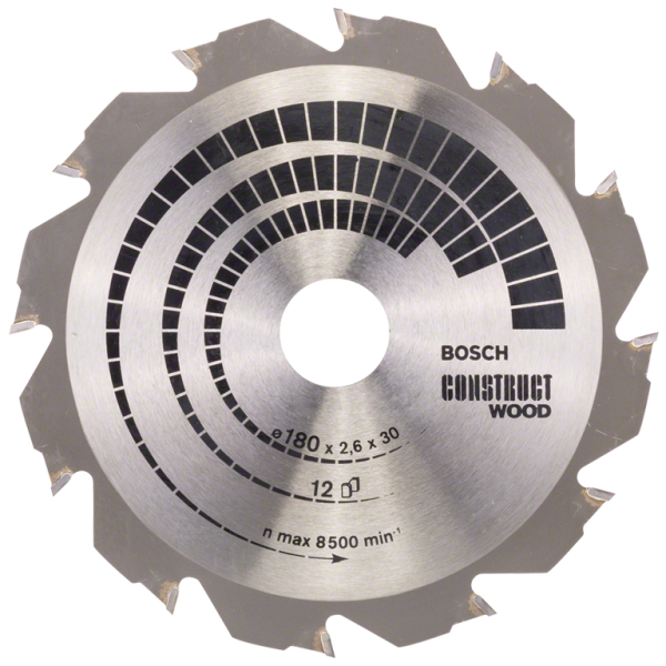 Диск циркулярен за рязане Bosch на дърво грубо с HM пластини 180x30x2.6 мм, 12 z, Construct Wood
