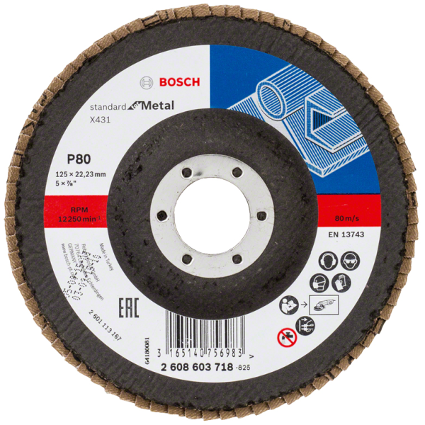 Диск от шкурка за шлайфане Bosch ламелен за метал 125 мм, 22.23 мм, P80, Standard for Metal X431