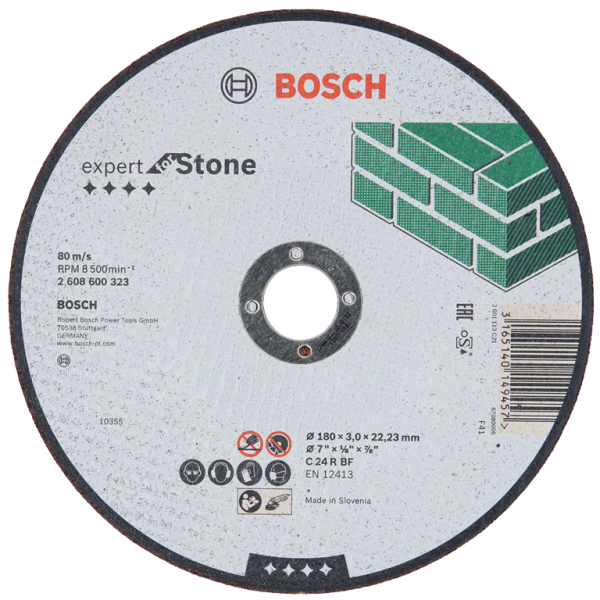 Диск карбофлексен за рязане Bosch на камък и неметали 180×22.23×3 мм, прав, Expert for Stone