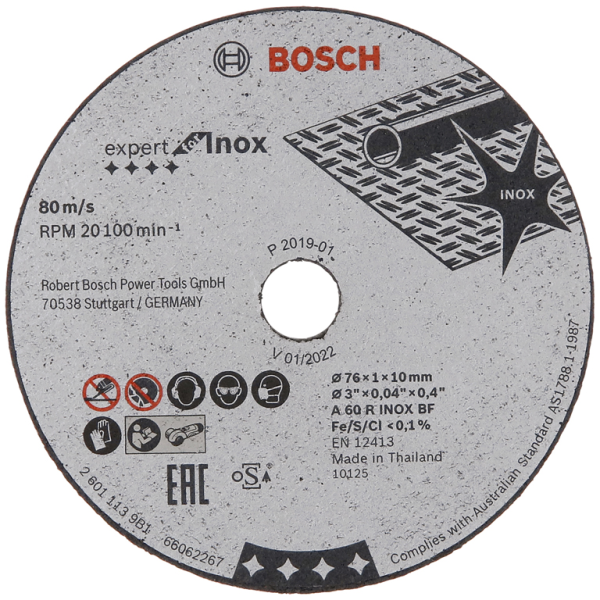Диск карбофлексен за рязане Bosch на неръждаема стомана 76x10x1 мм, A 60 R INOX BF, Expert for Inox