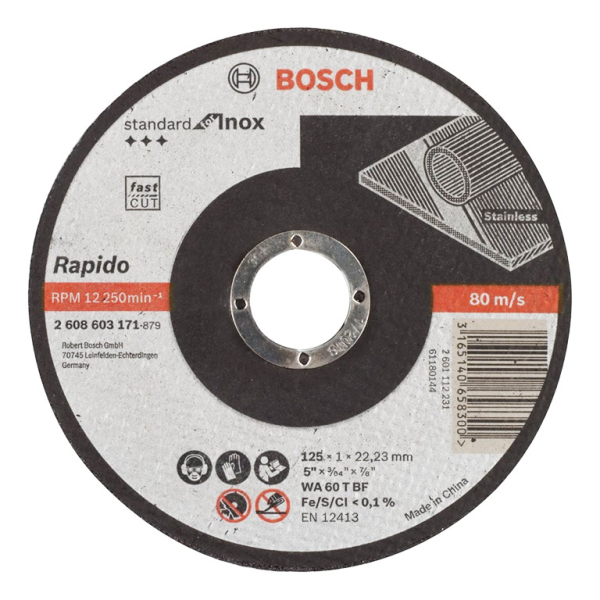 Диск  карбофлексен за рязане Bosch на неръждаема стомана 125×22.23×1 мм, WA 60 T BF, Standard for Inox – Rapido