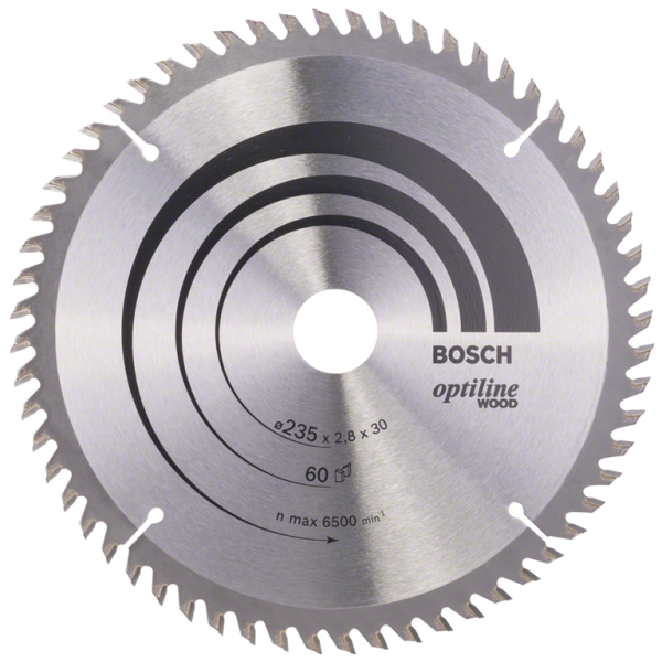 Диск циркулярен за рязане Bosch на дърво фино напречно надлъжно с HM пластини 235x30x2.8 мм, 60 z, Optiline Wood