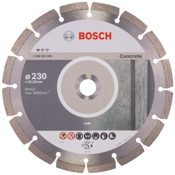 Диск диамантен за сухо рязане Bosch на тухли, бетон и керемиди 230×22.23×2.3 мм, 7 мм, Standard for Concrete