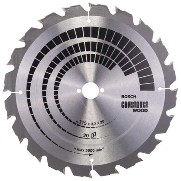 Диск циркулярен за рязане Bosch на дърво грубо с HM пластини 315x30x3.2 мм, 20 z, Construct Wood