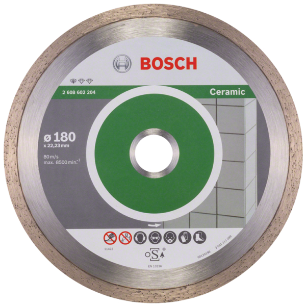 Диск диамантен за сухо рязане Bosch на керамика, теракот и фаянс 180×22.23×1.6 мм, 7 мм, Standard for Ceramic
