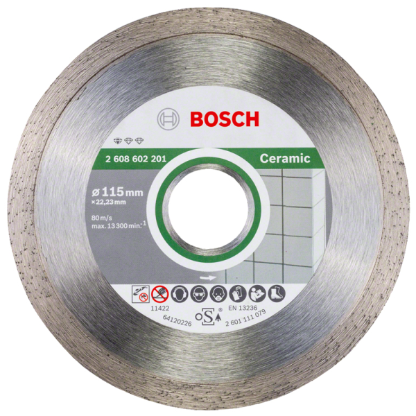 Диск диамантен за сухо рязане Bosch на керамика, теракот и фаянс 115×22.23×1.6 мм, 7 мм, Standard for Ceramic