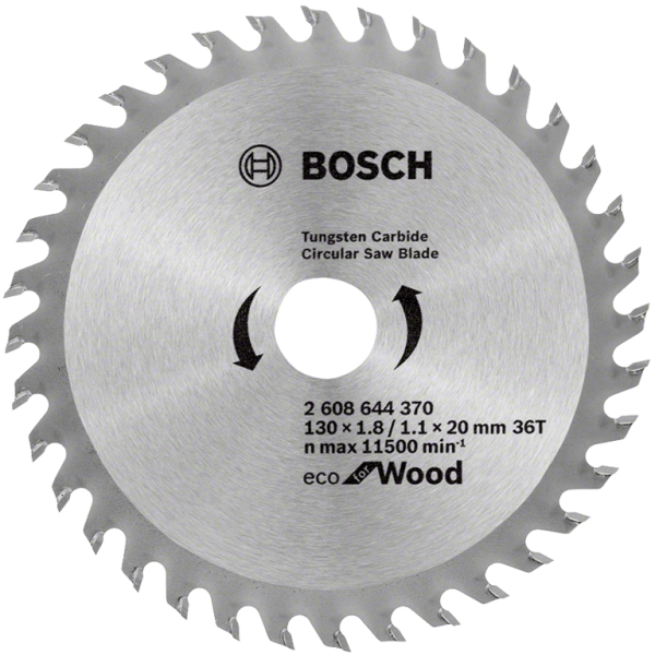 Диск циркулярен за рязане Bosch на дърво фино напречно надлъжно с HM пластини 130 мм, 36 z, 20 мм, 1.1 мм, Eco for Wood