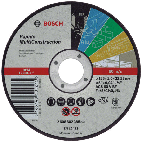 Диск карбофлексен за рязане Bosch универсален 125×22.23×1 мм, ACS 60 V BF, Rapido Multi Construction