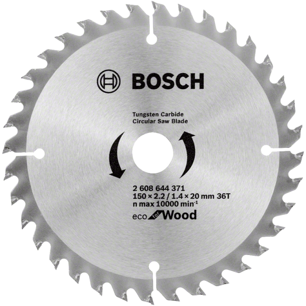 Диск циркулярен за рязане Bosch на дърво фино напречно надлъжно с HM пластини 150 мм, 36 z, 20 мм, 1.4 мм, Eco for Wood