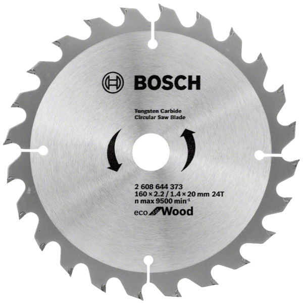Диск циркулярен за рязане Bosch на дърво напречно надлъжно с HM пластини 160 мм, 24 z, 20 мм, 1.4 мм, Eco for Wood