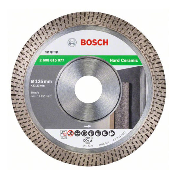 Диск диамантен за сухо рязане Bosch на гранитогрес и твърди материали 125×22.23×1.4 мм, 10 мм, Best for Hard Ceramic