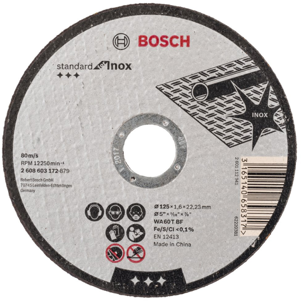 Диск карбофлексен за рязане Bosch на неръждаема стомана 125×22.23×1.6 мм, WA 60 T BF, прав, Standard for Inox