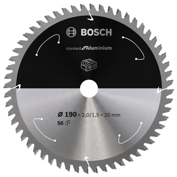 Диск карбиден за рязяне Bosch на алуминий 190 мм, 20 мм, 1.5 мм, Standard for Aluminium
