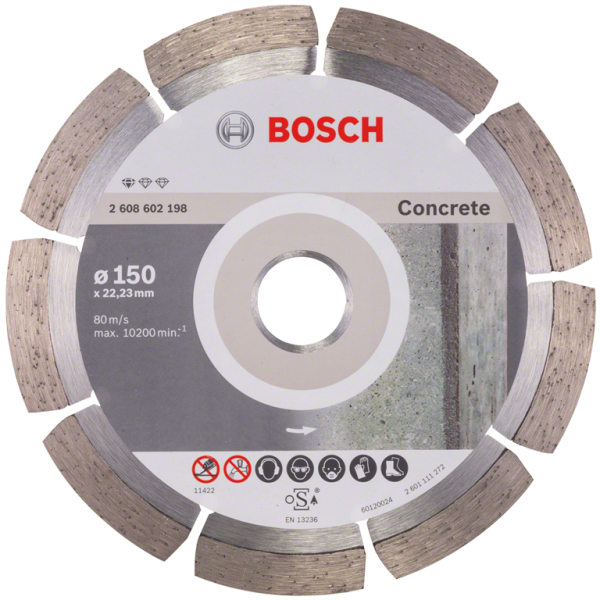 Диск диамантен за сухо рязане Bosch на тухли, бетон и керемиди 150×22.23×2 мм, 7 мм, Standard for Concrete