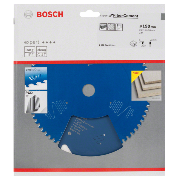 Диск циркулярен за рязане Bosch на фиброцимент с PCD пластини с PTFE покритие 190 мм, 30 мм, 2.2 мм, 4 z, Expert for Fibre Cement