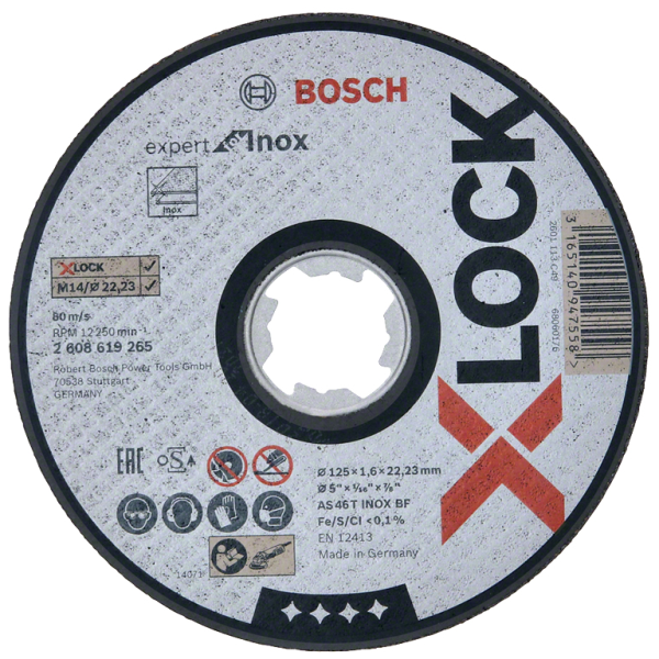 Диск карбофлексен за рязане Bosch на неръждаема стомана 125 мм, 22.23 мм, 1.6 мм, Expert for Inox