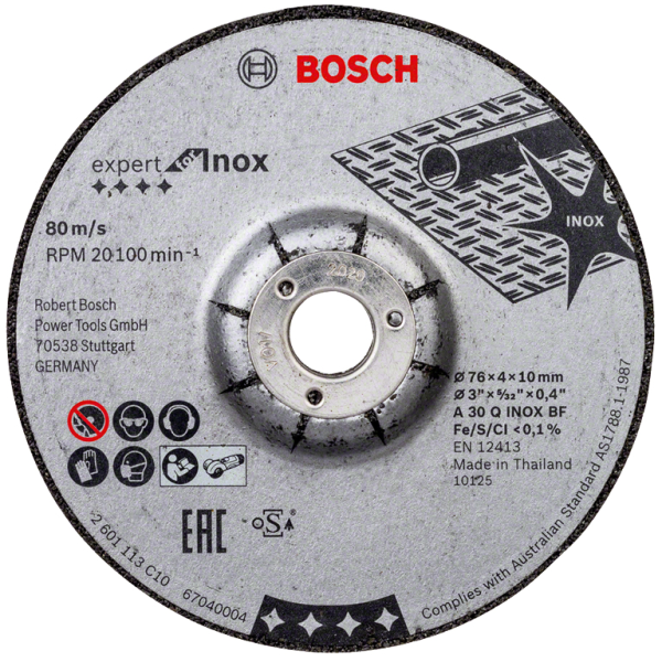 Диск карбофлексен за шлайфане Bosch на неръждаема стомана 76 мм, 10 мм, 4 мм, Expert for Inox
