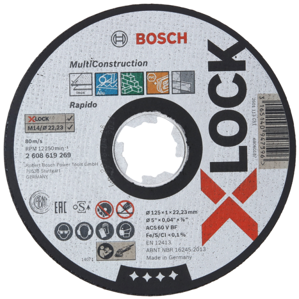 Диск карбофлексен за рязане Bosch универсален 125 мм, 22.23 мм, 1 мм, Multi Material