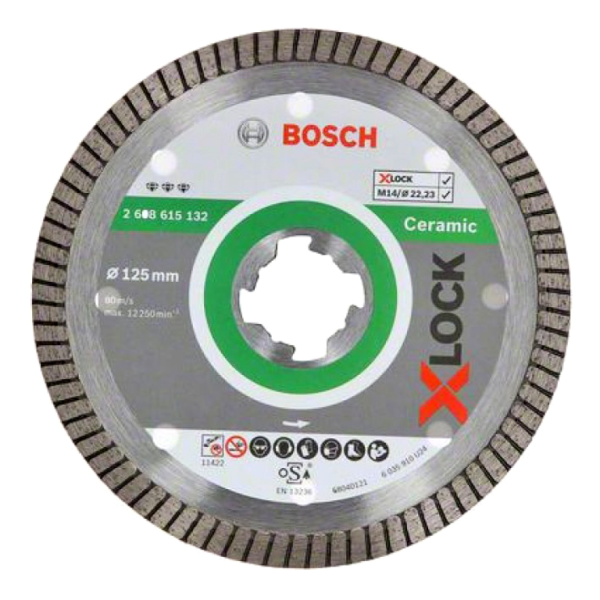 Диск диамантен за сухо рязане Bosch на керамика, теракот и фаянс 125 мм, 22.23 мм, 1.4 мм, Best for Ceramic Extraclean Turbo
