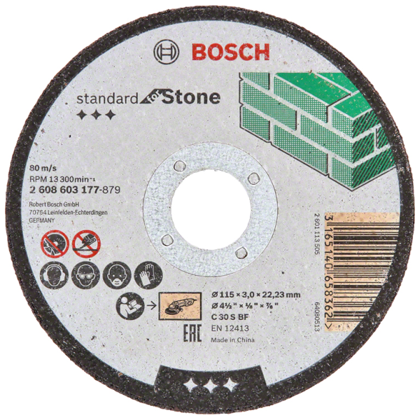 Диск карбофлексен за рязане Bosch на камък и неметали 115 мм, 22.23 мм, 3 мм, Standard for Stone