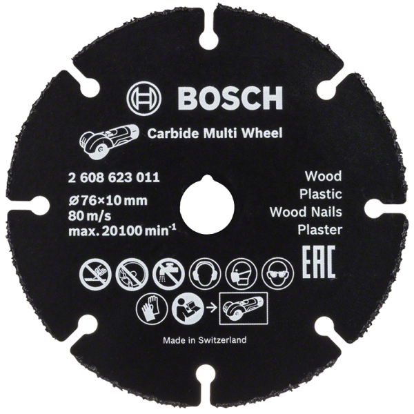 Диск карбиден за рязане Bosch на дърво, пластмаса, цветни метали 76 мм, 10 мм, 1 мм, Carbide Multi Wheel
