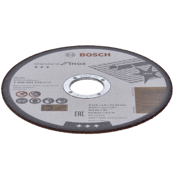 Диск карбофлексен за рязане Bosch на неръждаема стомана 115 мм, 22.23 мм, 1.6 мм, Standard for Inox