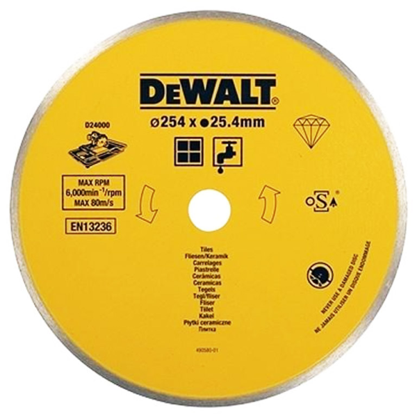 Диск диамантен за мокро рязане DeWALT на керамични плочки 254 мм, 25.4 мм, 1.6 мм, Diamond Edge