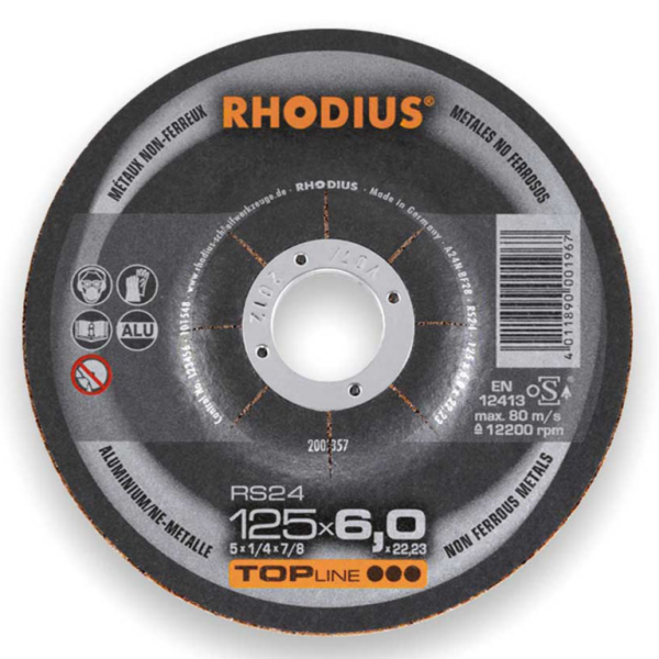 Диск карбофлексен за шлайфане Rhodius на алуминий 125 мм, 22.23 мм, 7 мм, RS24