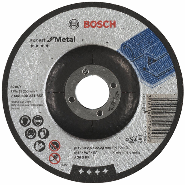 Диск карбофлексен за рязане Bosch на метал 125×22.23×2.5 мм, A30 S BF, вдлъбнат, Expert for Metal