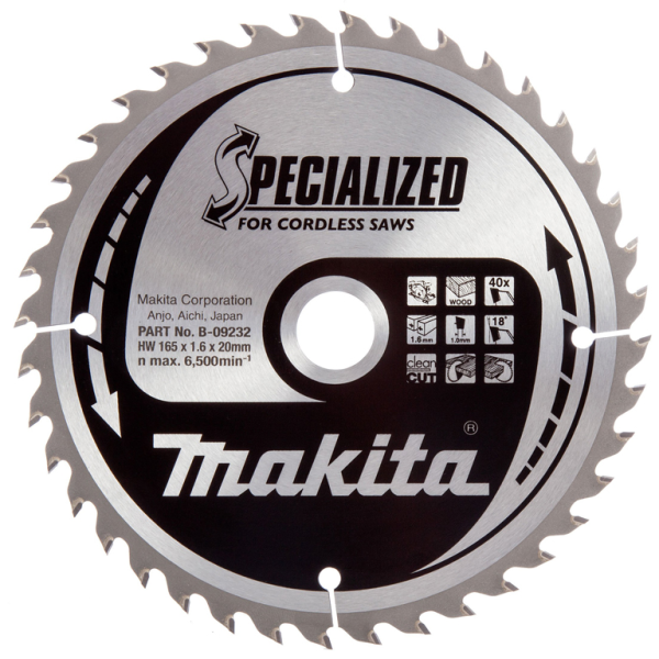Диск Makita циркулярен за рязане на дърво напречно надлъжно с HM пластини 165x20x2 мм, 16 z, Specialized