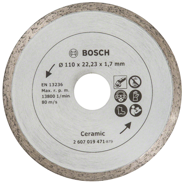 Диск диамантен за сухо рязане Bosch на керамика, теракот и фаянс 110×22.23×1.7 мм, 7.5 мм, Ceramic