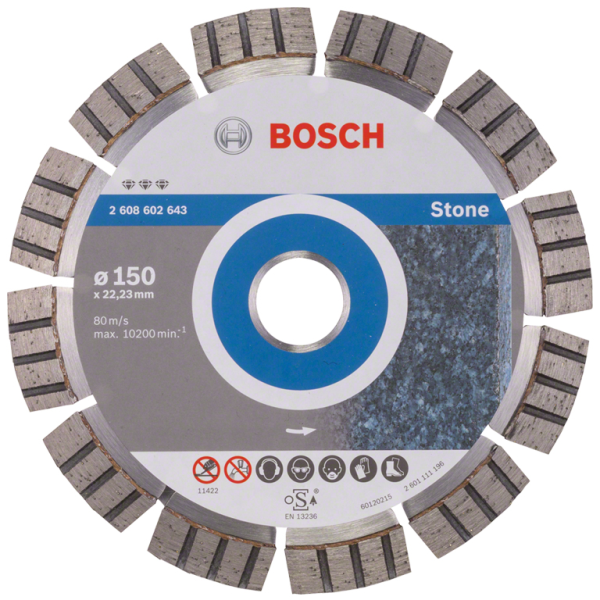 Диск диамантен за сухо рязане Bosch на гранит, мрамор и скални материали 150×22.23 мм, 12 мм, Best for Stone