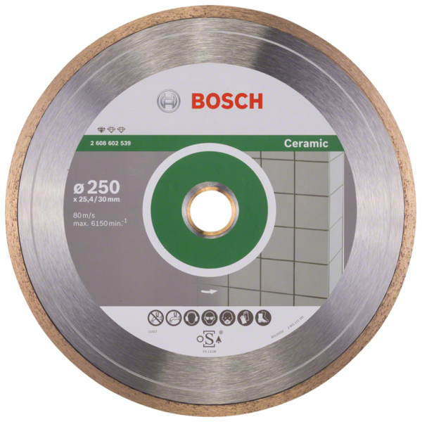 Диск диамантен за сухо и мокро рязане Bosch на керамични плочки 250×25.4×1.6 мм, 7 мм, Standard for Ceramic