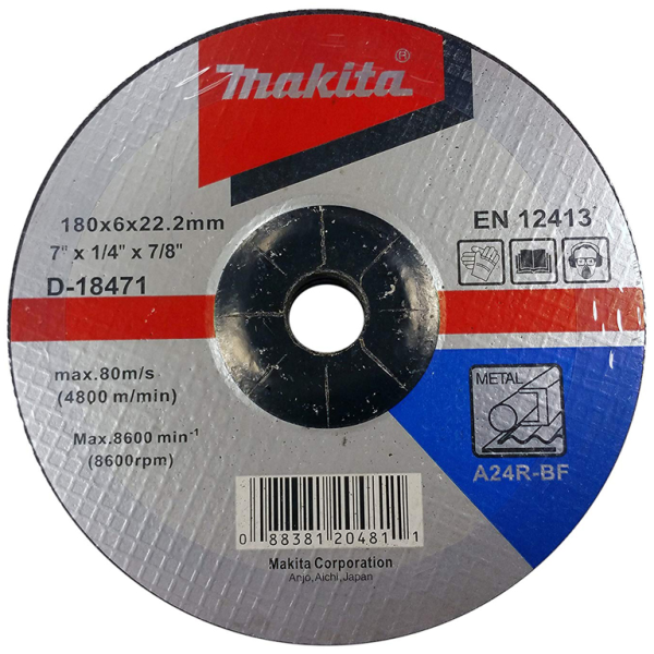 Диск Makita карбофлексен за шлайфане на метал 180×22.23×6 мм, D-18471