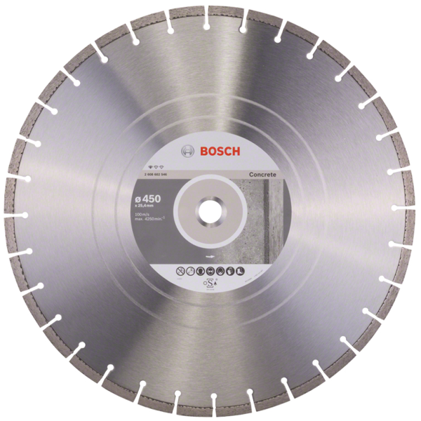 Диск диамантен за мокро рязане Bosch на бетон, тухли и керемиди 450×25.4×3.2 мм, 10 мм, Standard for Concrete