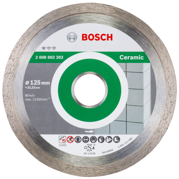 Диск диамантен за сухо рязане Bosch на керамика, теракот и фаянс 125×22.23×1.6 мм, 7 мм, Standard for Ceramic