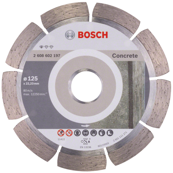 Диск диамантен за сухо рязане Bosch на тухли, бетон и керемиди 125×22.23×1.6 мм, 7 мм, Standard for Concrete