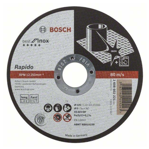 Диск карбофлексен за рязане Bosch на неръждаема стомана 125×22.2×1 мм, AS 60 V BF, Best for Inox – Rapido Long Life